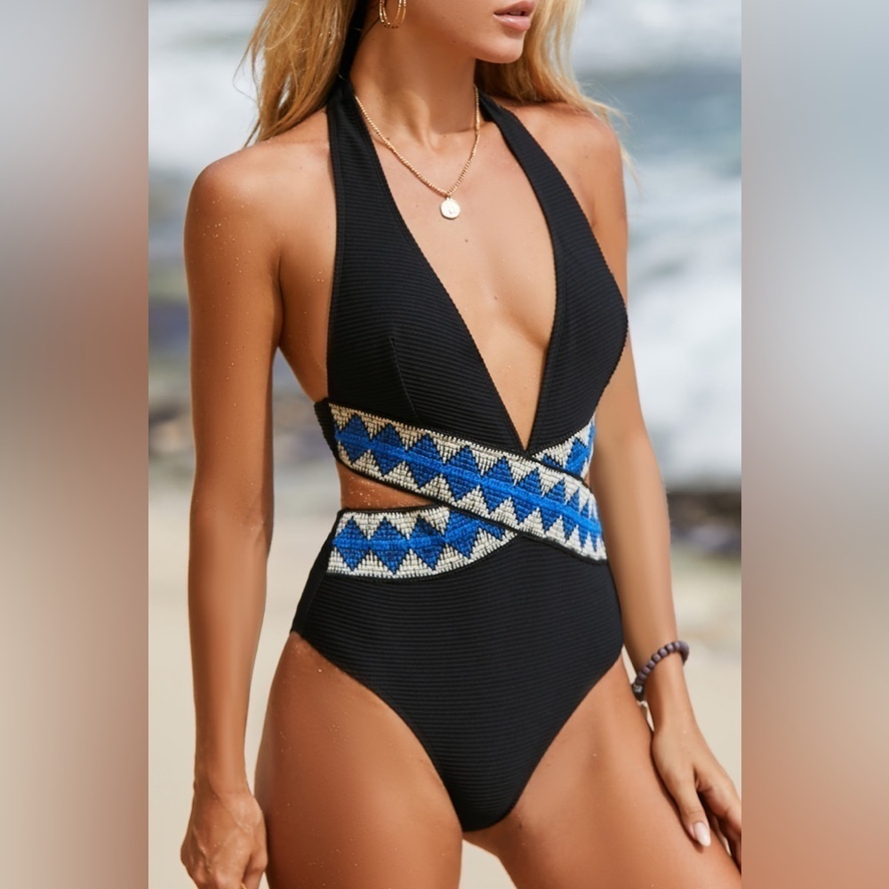 Cupshe Geo Stitching Wrap Cutout One Piece Swimsuit XL NWT